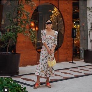 NWOT Cara Cara Busy Ruffle-Bottom Midi Dress Size 4 Botanical Ivory